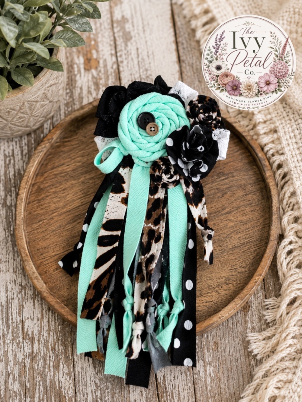 Teal Leopard Flower pin